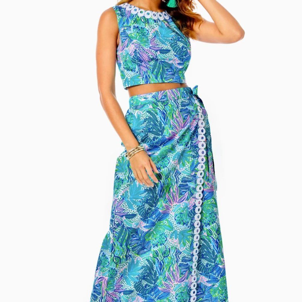 NWT Lilly Pulitzer Leif Maxi Set  sz 4  Botanical Green Holiday In The Sun